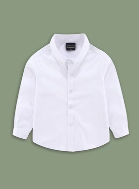 儿童白色衬衫短袖长袖加绒高密纯棉男女童蓝色校服衬衫110-180cm