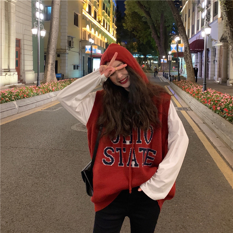 Real shot real price ~ Korean loose Hooded Vest knitted sweater coat