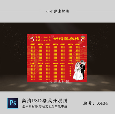 红色婚宴座位图婚礼席位图座次表宾客名单桌位牌PSD设计图素材