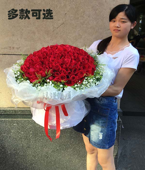 新款香槟红粉白蓝色玫瑰花束鲜花礼盒杭州同城鲜花速递情人节送花