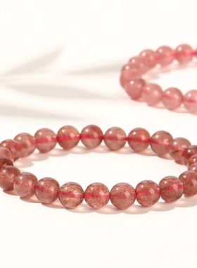 3A 级天然草莓晶手串 巴西老矿 晶体通透 草莓籽密集 显白 ins 风