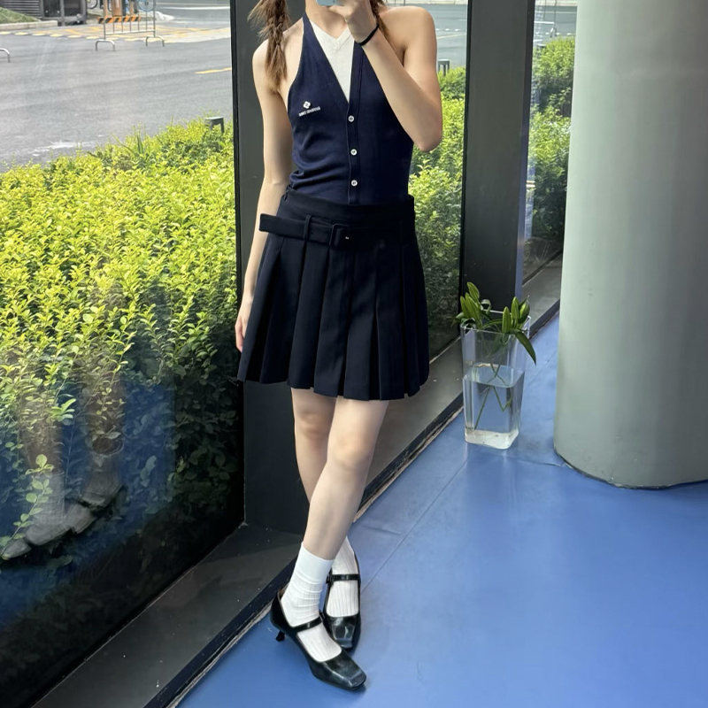 腰带装饰百褶半裙25春夏新款