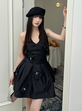 【SHUSHUTONG】章若楠林允儿明星同款 打褶挂脖V领无袖连衣裙