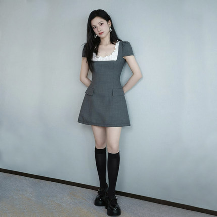 【SHUSHUTONG】张婧仪同款木耳边短袖连衣裙 25AW秋冬新款 浅川