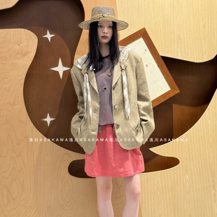 26SS春夏新款 格纹领巾拼接西服外套 浅川买手店 AUBRUINO