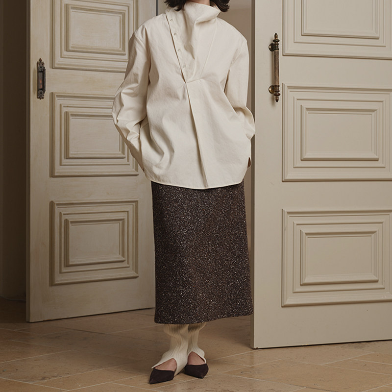 后开叉绗缝经典直筒半裙25AW秋冬