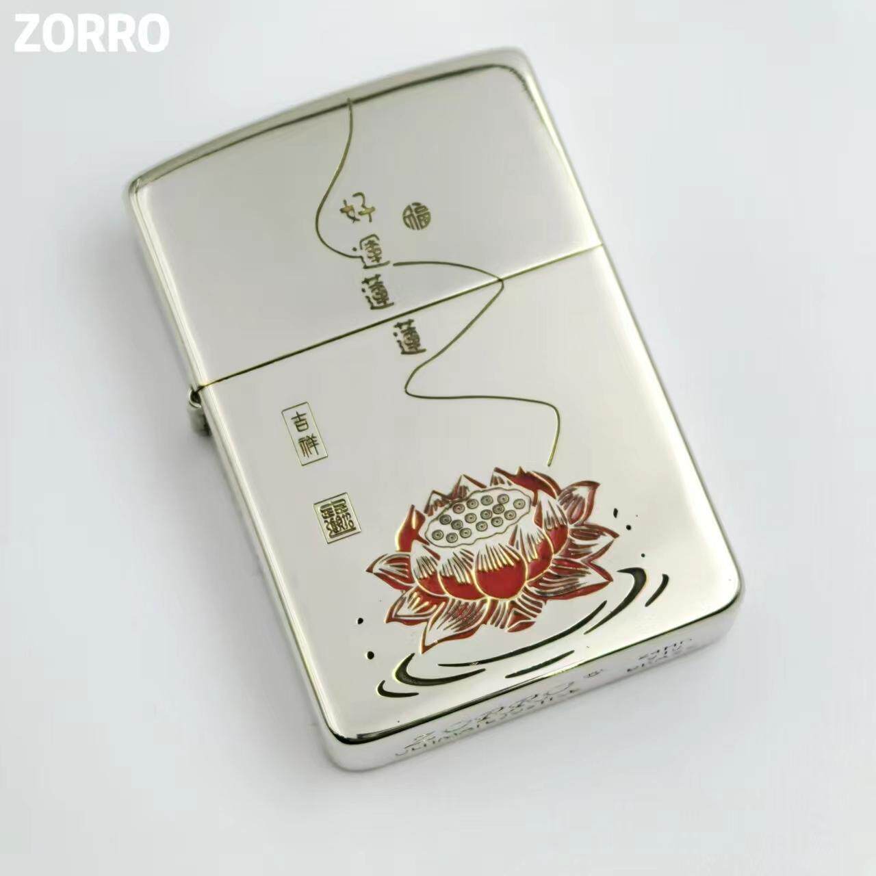 ZORRO佐罗910镍银精雕镶嵌好运连连煤油打火机镍银煤油机送男友