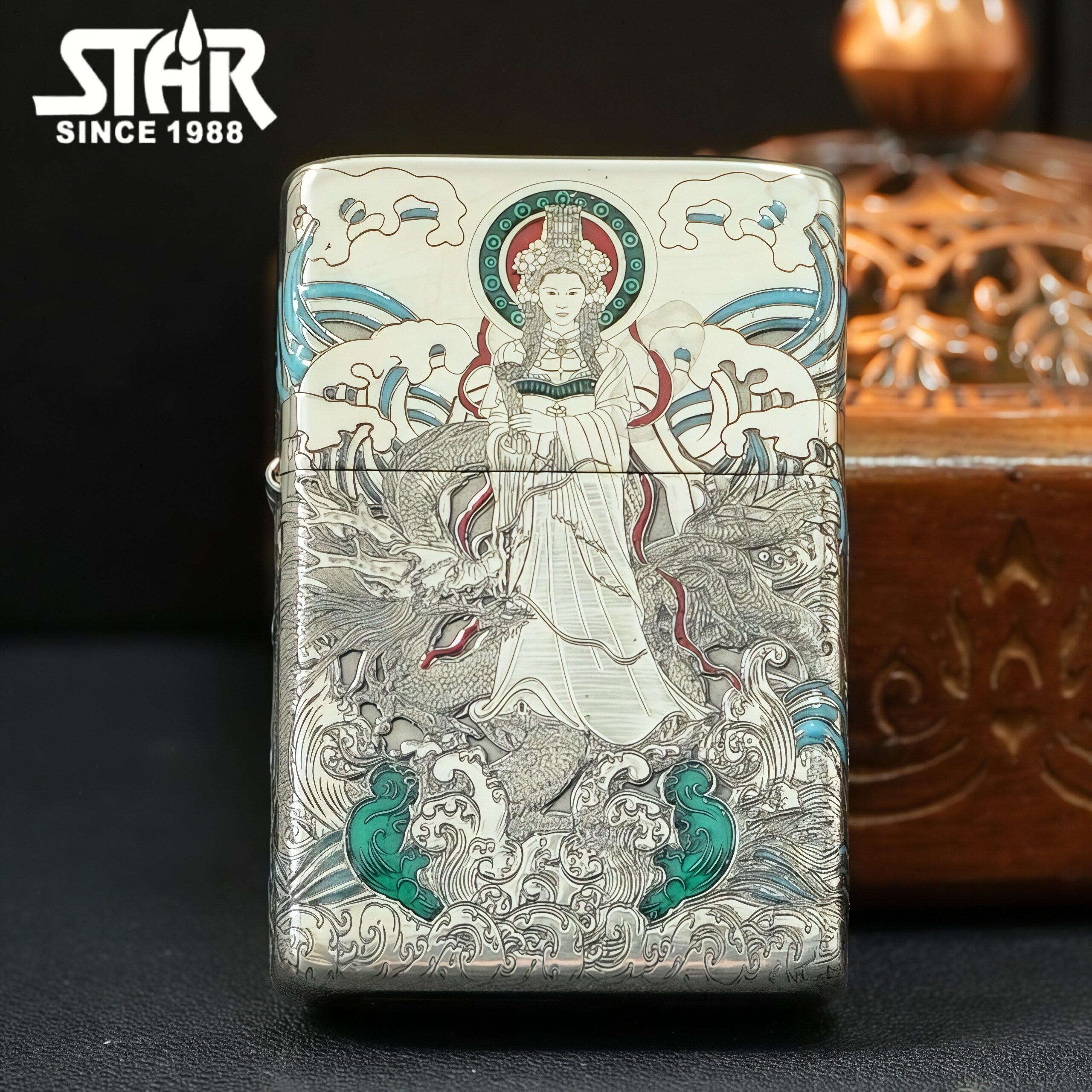 STAR恒星905s白铜五面珐琅彩妈祖煤油打火机白铜煤油机送礼送朋友