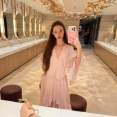 柔雾粉仿真丝多层裁片拼接不规则长裙度假 定制款 Meyshin beauty