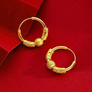 香港专柜同款沙金色耳环招财旺夫气质转运珠如意耳环耳圈生日礼物