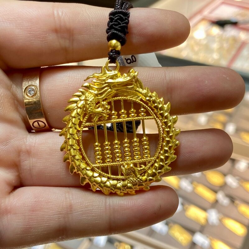 中式金色龙算盘吊坠项链送长辈礼