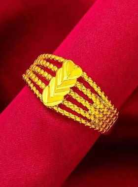 新款时尚心连心金色戒指简约高级开口小清新戒指送女友老婆礼物in