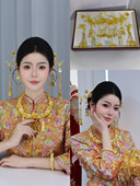 新中式 金色龙凤褂头饰金色花朵流苏造型新娘秀禾服配饰拍照婚礼