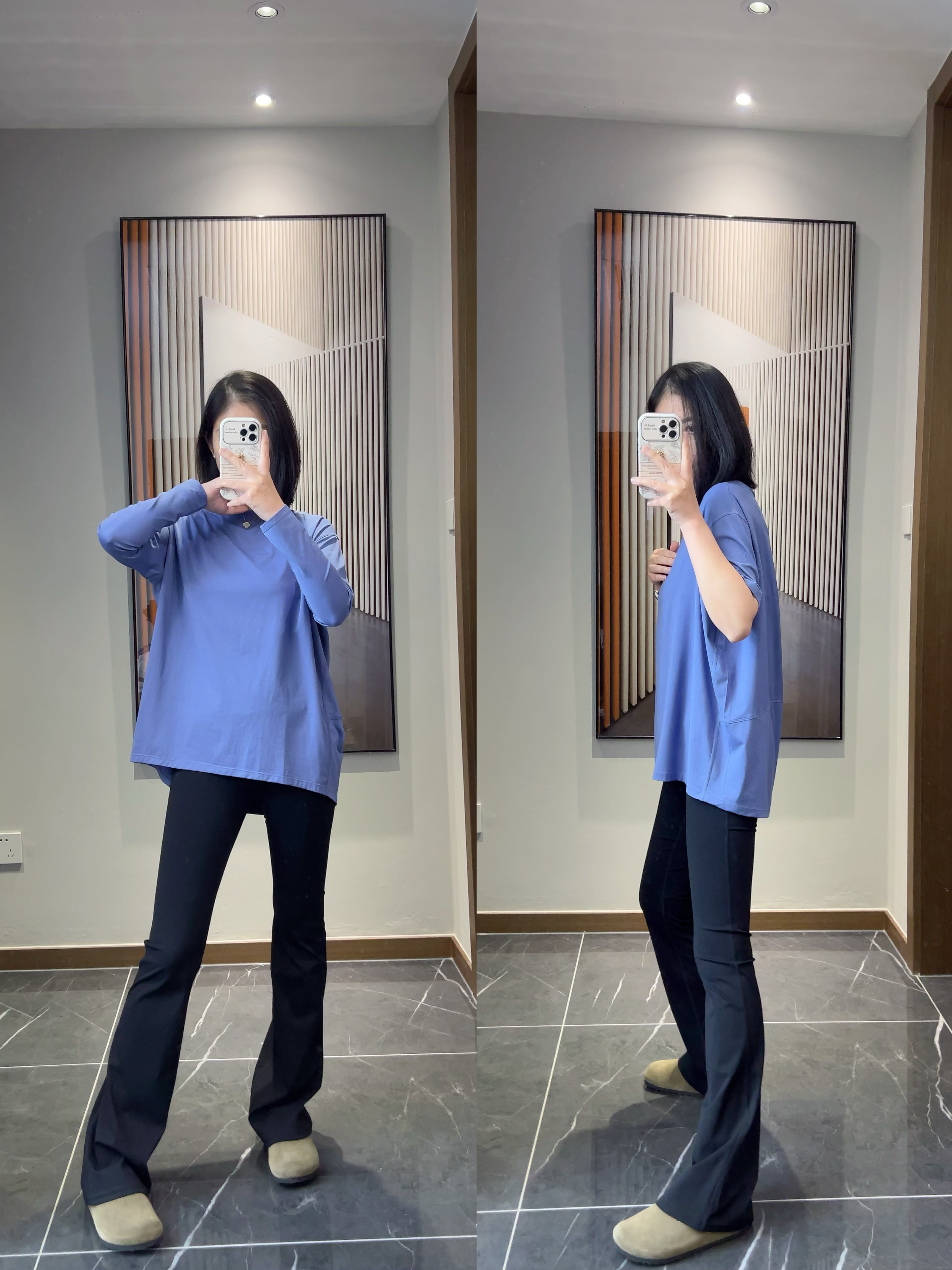 2026春季新款一字领龟背设计感长袖T恤女上衣宽松大码罩衫