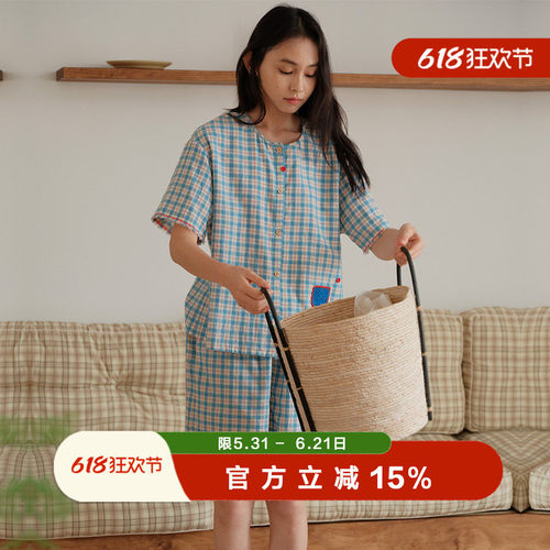 朵朵可可夏季女亚麻棉短袖睡衣
