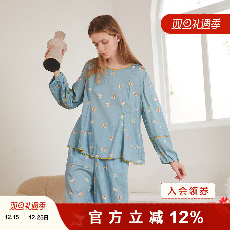 甜美宫廷风纯棉收腰长袖睡衣