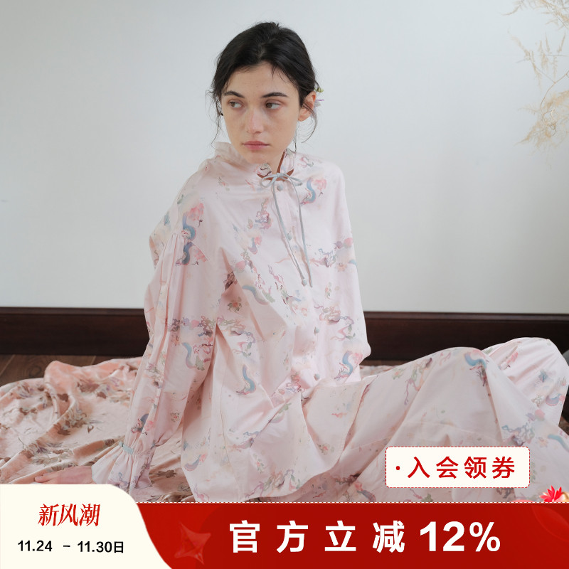 朵朵可可睡衣女梭织棉复古印花