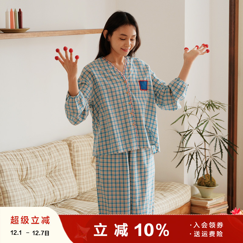 朵朵可可棉麻舒适简睡衣套装