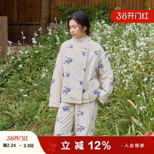 朵朵可可睡衣女2025秋冬新款提花加绒夹袄保暖中厚夹棉家居服套装