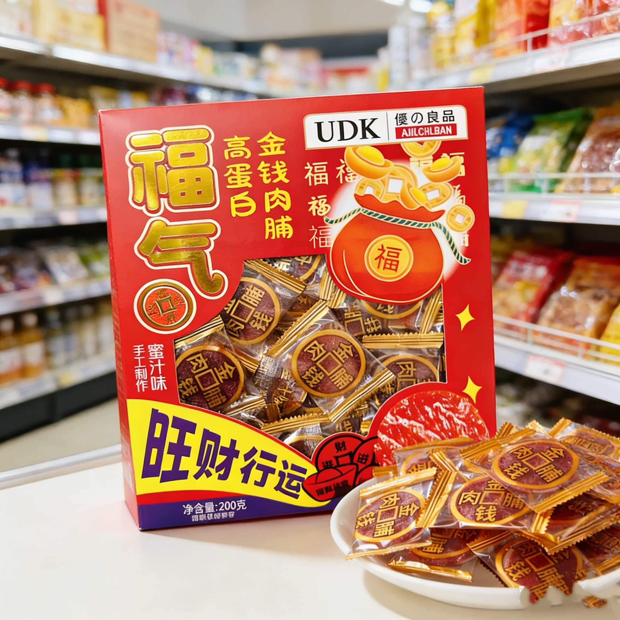 UDK优之良品金钱猪肉脯蜜汁味福气200g即食熟肉休闲零食独立包装