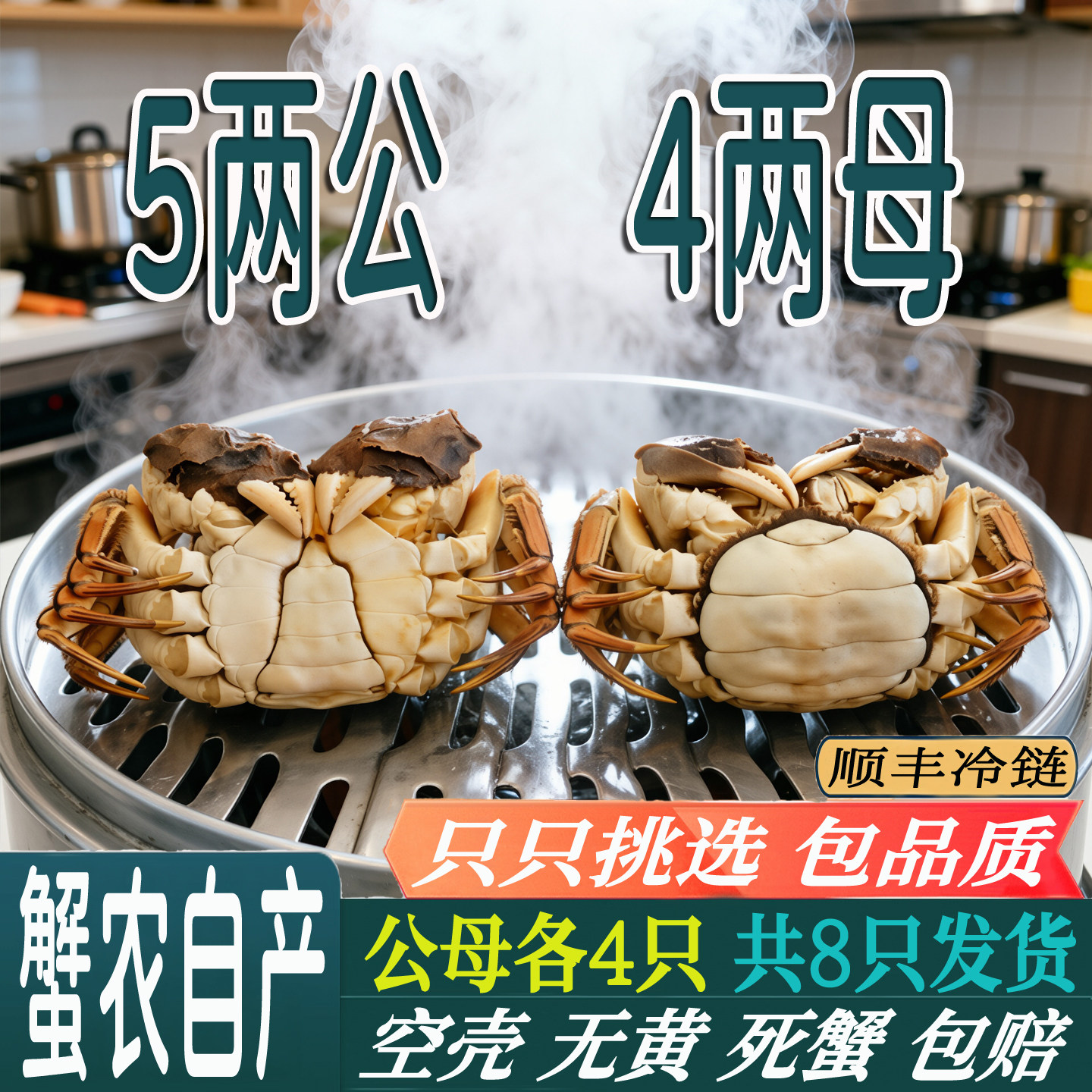 活蟹泰州兴化大闸蟹鲜活螃蟹5两公蟹4两母蟹8只中秋礼盒红膏河蟹