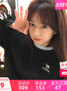 骆驼柔棉t神圆领长袖T恤男女款春秋季休闲卫衣三条杠黑白色上衣