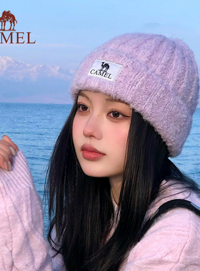 骆驼保暖针织帽女羊毛纱冬季户外防风滑雪护耳包头帽冷帽毛线帽子
