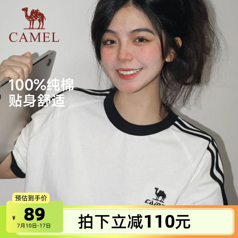 骆驼纯棉T神夏日T恤女短袖2025夏新款情侣宽松复古运动休闲上衣男