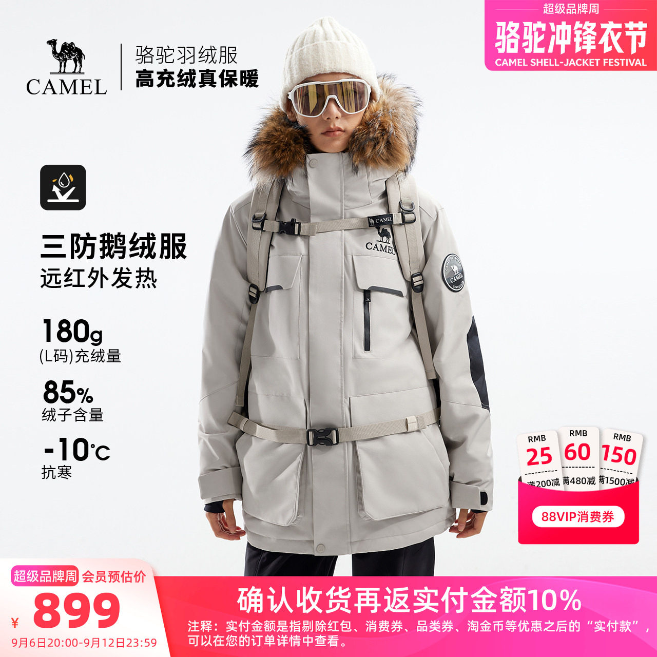 【鹅绒】骆驼户外极寒羽绒服冬季新款女款男款三防工装加厚派克服