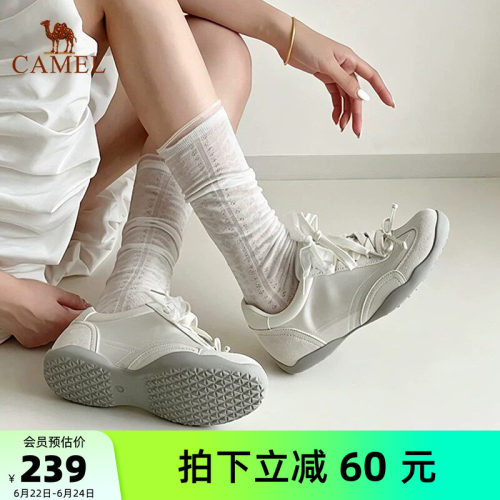 骆驼女鞋2026秋季新款复古内增高休闲运动鞋蝴蝶结芭蕾风德训鞋女