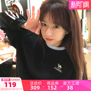 休闲卫衣三条杠黑白色上衣 春秋季 骆驼柔棉t神圆领长袖 T恤男女款