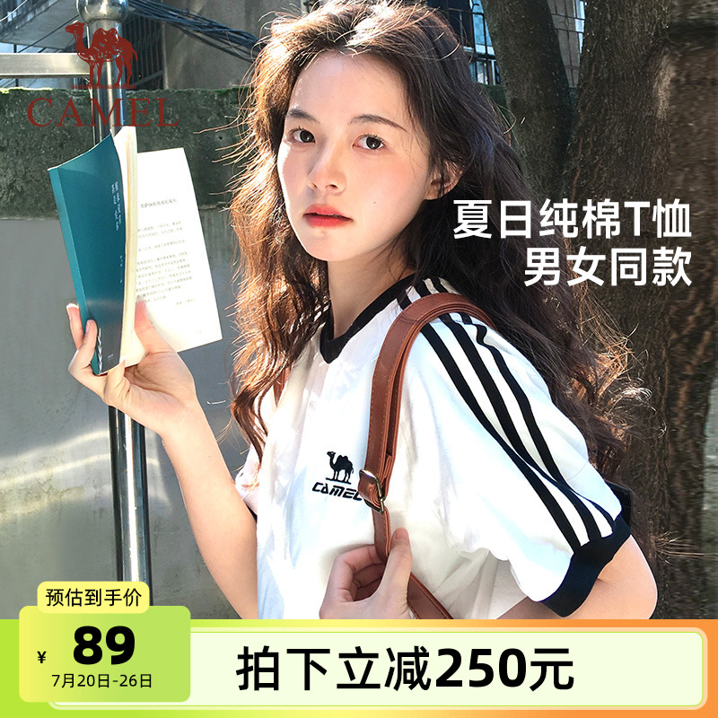 骆驼纯棉T神夏日短袖T恤女夏季情侣款宽松体恤复古运动休闲上衣男