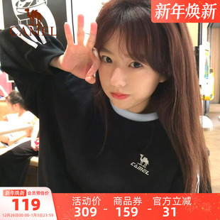 新款 秋季 休闲卫衣三条杠黑白色上衣 T恤男女款 骆驼纯棉t神圆领长袖