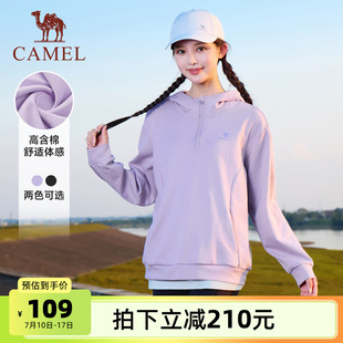 寬松長袖 半開領休閑外套 新款 駱駝運動連帽半拉鏈衛衣女士2025春季
