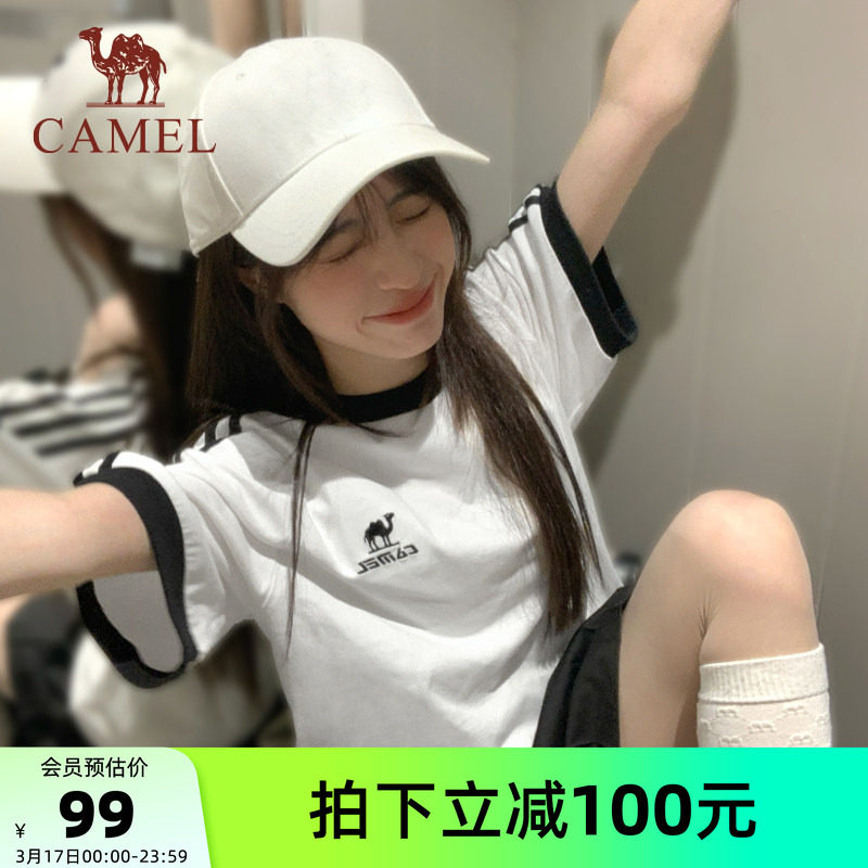 骆驼纯棉T神夏日短袖T恤女夏季新款情侣宽松复古运动休闲上衣男