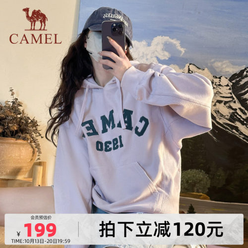 骆驼春季美式宽松连帽套头卫衣潮