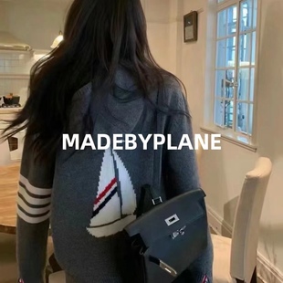 小飞机TB羊毛拉链开衫连帽外套夹克男女背后帆船帽衫卫衣休闲潮