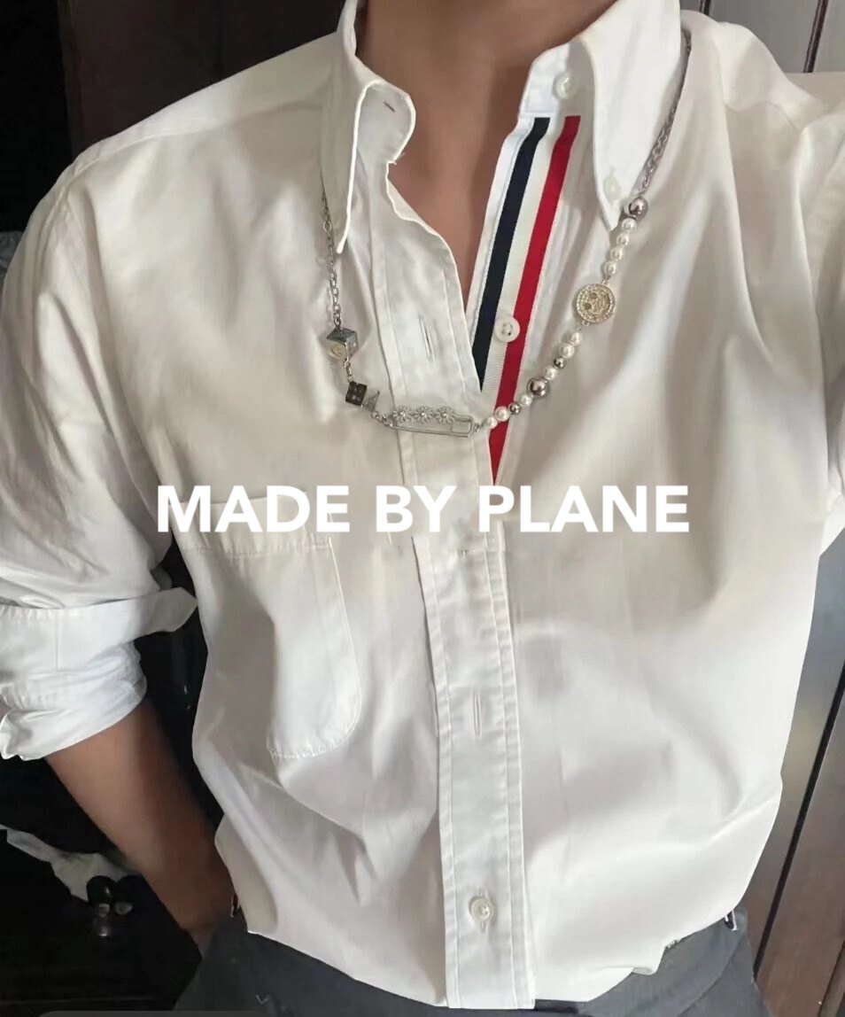 小飞机TB内门襟三色织带彩条纯棉牛津纺府绸男女经典衬衫商务休闲