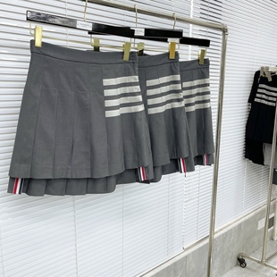 小飞机TB羊毛布百褶裙短裙四道杠学院风减龄半身裙王心凌同款灰色