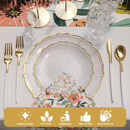 7寸10寸一次性透明金边甜点盘晚餐盘不规则金边桔纹聚会派对餐具