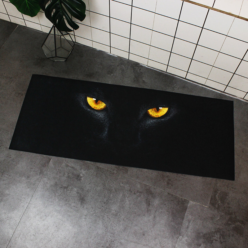 绅士抽烟猫咪黑色长条地垫 入户脚垫厨房卧室床边吸水防滑大地毯