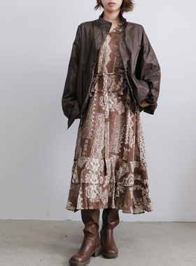 2025冬季新款复古印花长袖连衣裙女宽松显瘦百搭休闲长裙波西米亚