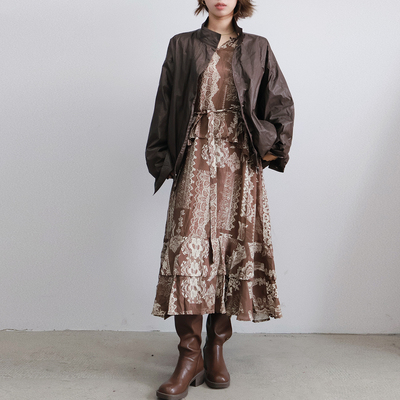 2025冬季新款复古印花长袖连衣裙