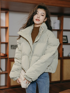 小众女装自制2024冬韩版加厚保暖立领90白鸭绒羽绒服短款面包服
