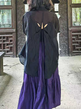 设计感小众后背蝴蝶结衬衫女2024夏季新款宽松防晒衣薄款长袖上衣