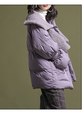 ZJ小众女装自制冬新品轻薄宽松短款毛领白鸭绒羽绒服小个子面包服