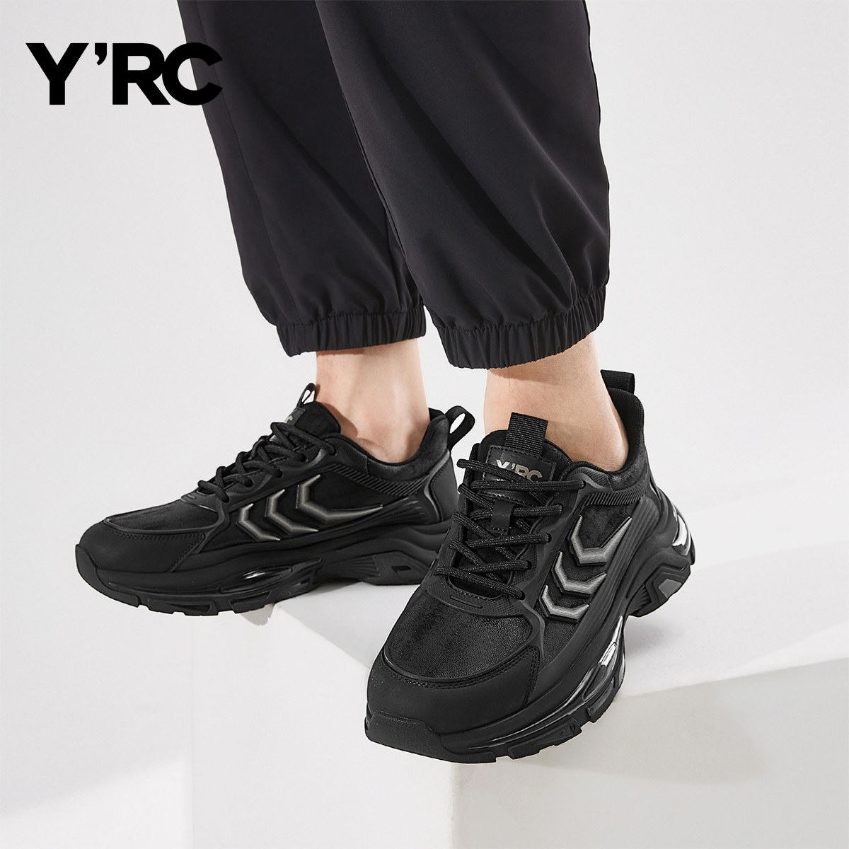 YRC运动鞋男2025秋款时尚潮流百搭厚底休闲鞋户外个性老爹鞋男