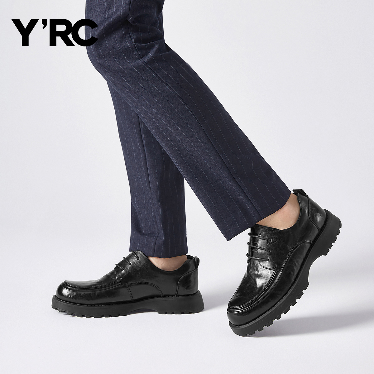 YRC男士商务正装皮鞋2025新款真皮德比鞋系带厚底防滑百搭男鞋