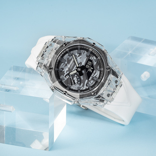 JERALAND巨浪匠造农家橡树GA2100改装透明表壳硅胶表带