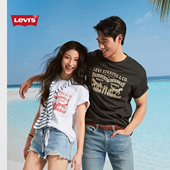 Levi T恤 双马印花潮流休闲宽松圆领短袖 s李维斯春夏情侣同款 美式